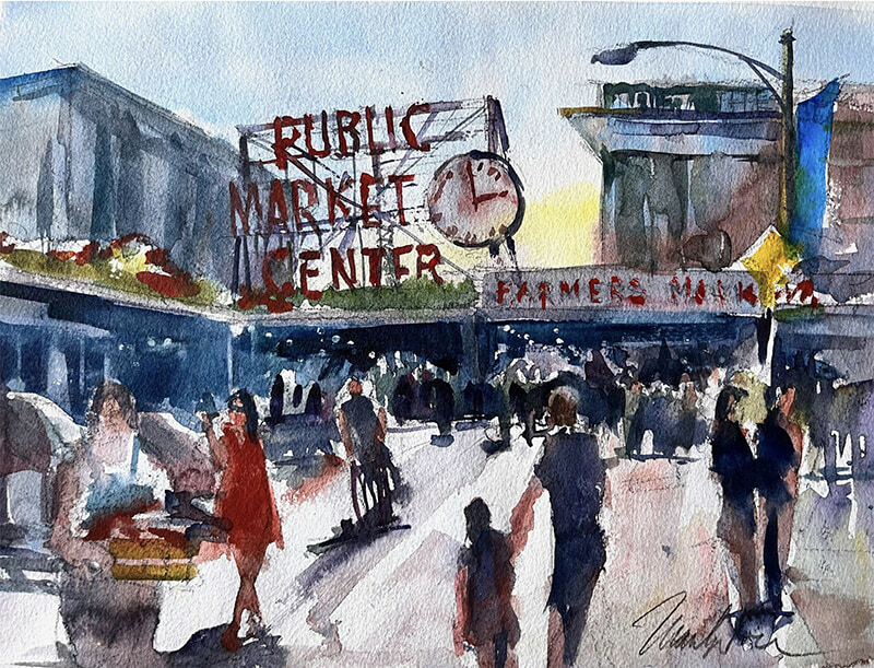 Watercolor of Seattle Public Market