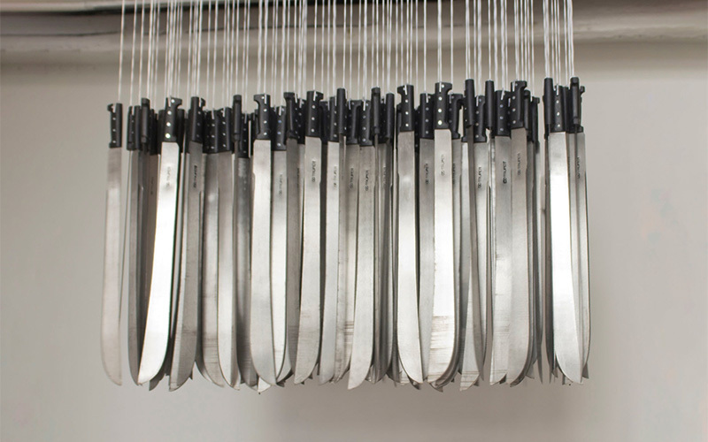 An artwork made of machetes