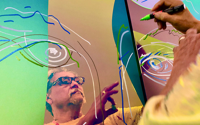 An artist working on his artwork